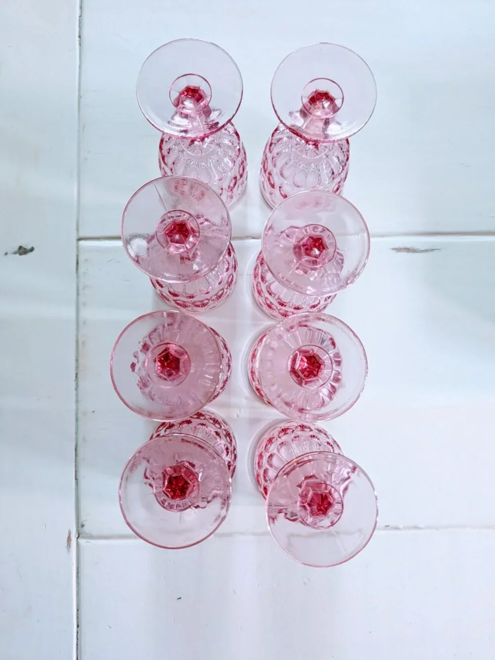 VTG Set of 8 Fenton Colonial Pink Thumbprint Goblets 6.5